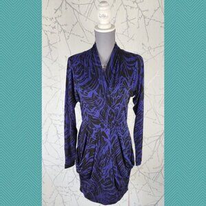 BCBGeneration Purple Artsy Abstract Print Faux Wrap Drape Dress Whimsigoth